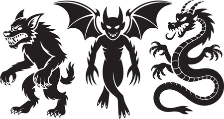 Spooky Halloween Elements Silhouette Vector Set

Witch Flying on Broom with Bats Halloween Clipart

Haunted House with Pumpkin and Bats Silhouette Design

Creepy Halloween Scene with Ghosts and Full M