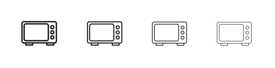 Microwave icons in minimalistic thin line strokes designs