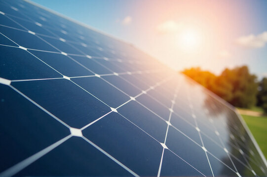 A close up of a solar panel with the sun shining through it. - Powered by Adobe