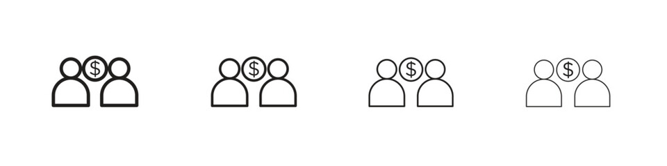 Joint account icons in minimalistic thin line strokes designs.