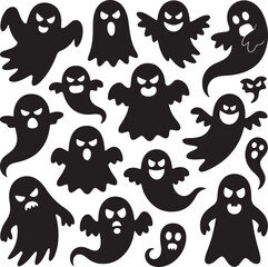 Spooky Halloween Elements Silhouette Vector Set

Witch Flying on Broom with Bats Halloween Clipart

Haunted House with Pumpkin and Bats Silhouette Design

Creepy Halloween Scene with Ghosts and Full M
