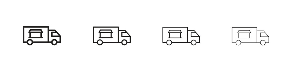 Food truck icons in minimalistic thin line strokes designs