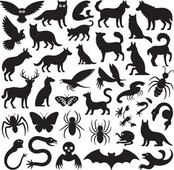 Spooky Halloween Elements Silhouette Vector Set

Witch Flying on Broom with Bats Halloween Clipart

Haunted House with Pumpkin and Bats Silhouette Design

Creepy Halloween Scene with Ghosts and Full M