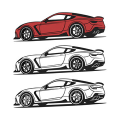 Red and black sports car outlines red car black car