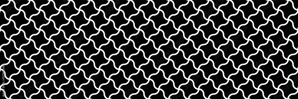 Poster horizontal seamless black curved square pattern on white for design and background.