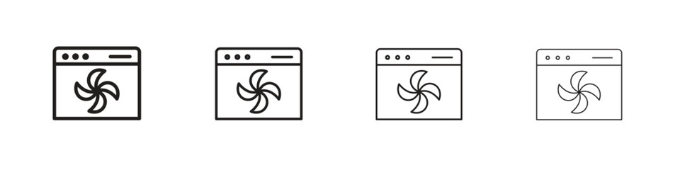 Convection turbofan stove icons in minimalistic thin line strokes designs