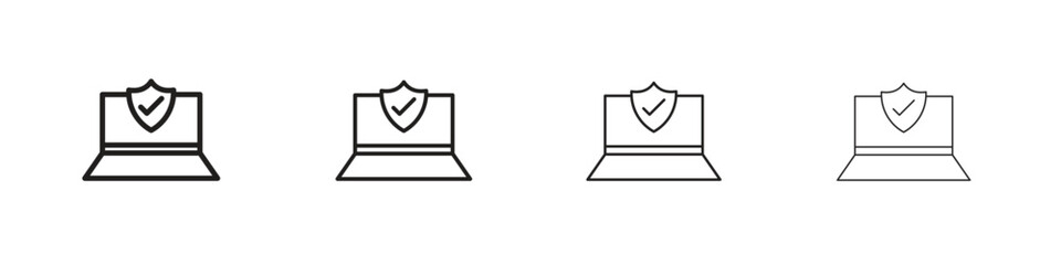 Computer security icons in minimalistic thin line strokes designs