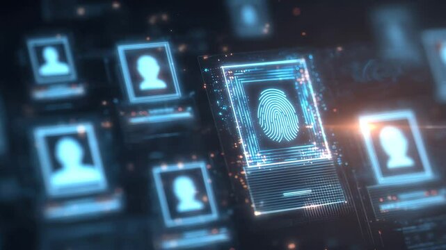 This display showcases various biometric security systems focusing on fingerprint recognition and digital identification processes used in various fields today - Powered by Adobe