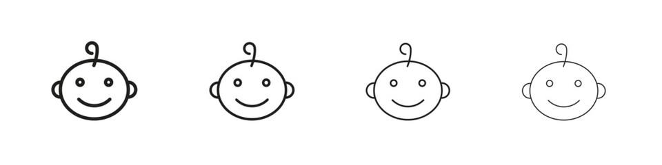 Child face icons in minimalistic thin line strokes designs