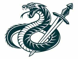 Aggressive Snake and Sword Emblem, Ideal for Logos or Graphics