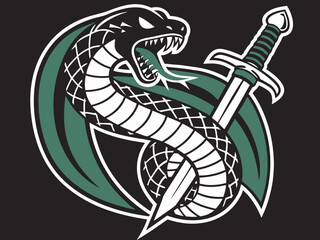 Aggressive Snake and Sword Emblem, Ideal for Logos or Graphics