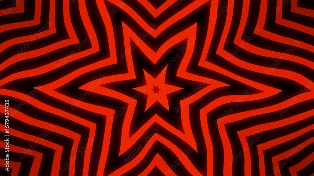 Poster hypnotic red star kaleidoscope: dynamic geometric pattern animation loop