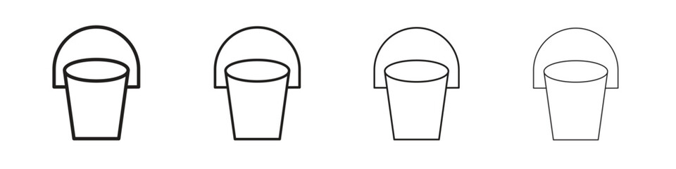 Bucket icons in minimalistic thin line strokes designs