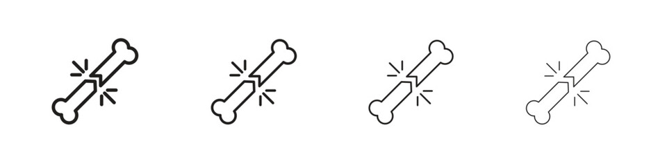 Broken bone icons in minimalistic thin line strokes designs