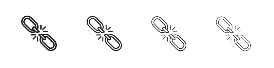 Broken link icons in minimalistic thin line strokes designs