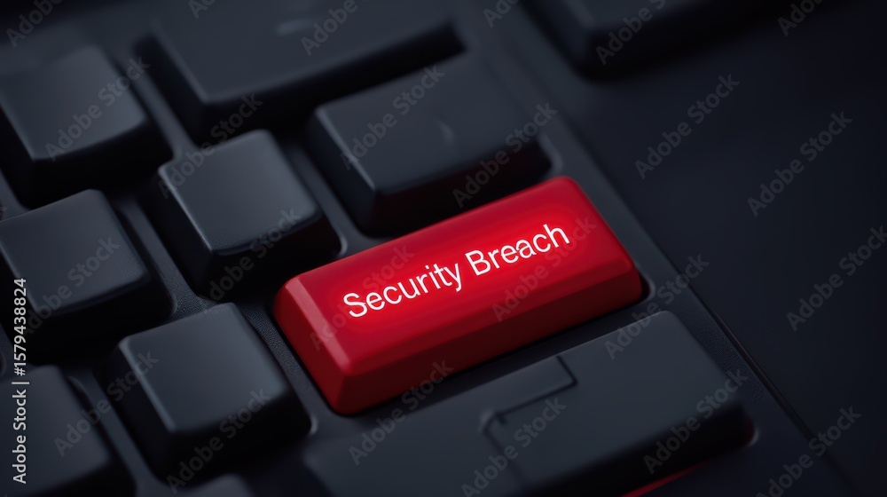 Poster red key on keyboard highlighting the concept of security breach in cybersecurity context