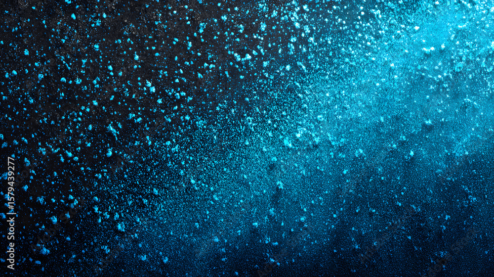 Poster dark grainy background, glowing blue abstract noise texture shape on black banner poster header back