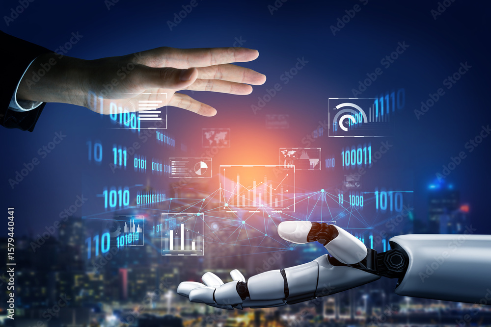 Poster ai artificial intelligence drives data analytics with predictive models, smart dashboards, and virtu