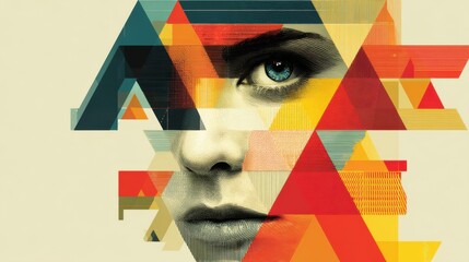 Geometric digital art face concept with triangles and bold colors