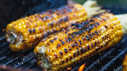 Grilled corn on the cob with vibrant yellow kernels and charred flavor