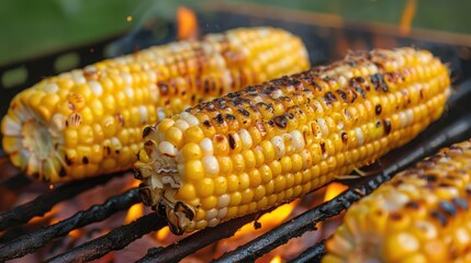 Grilled corn on the cob with vibrant yellow kernels and charred flavor