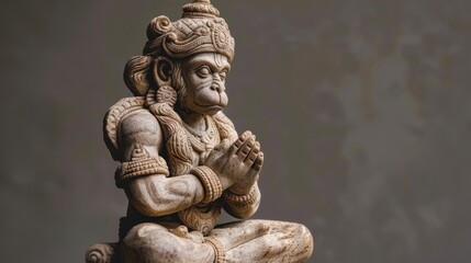 Hanuman statue praying to Rama with powerful muscular form
