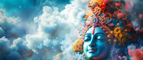Hindu god Krishna and cloud illustration.