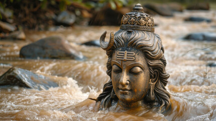 Lord Shiva face statue in peaceful meditation