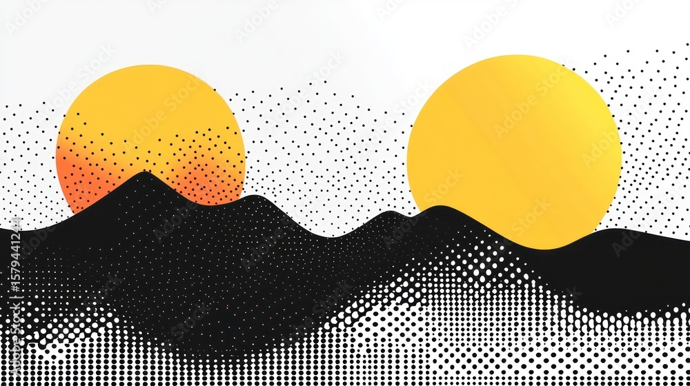 Poster abstract mountains and sun vector graphics. background design. possible use digital art
