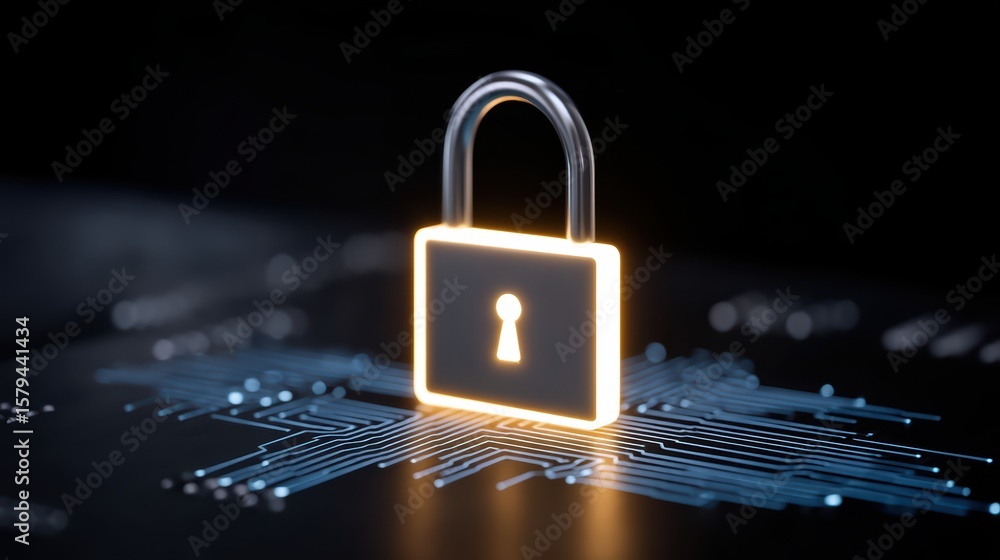 Aufkleber digital security concept with glowing padlock on circuit board background for cyber protection theme