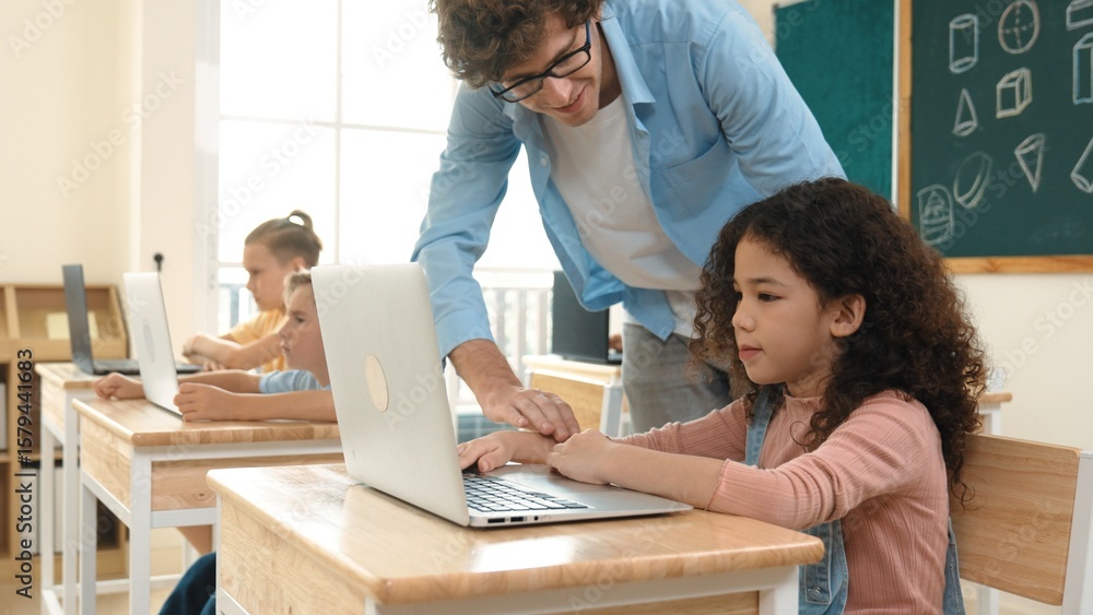 Poster american girl learning about coding engineering prompt while diverse students sitting at stem techno