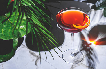 Hanky ​​Panky alcoholic cocktail drink with gin, vermouth, liqueur and orange twist