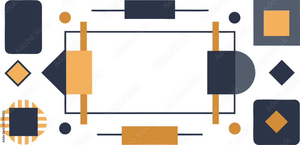 Poster vector art of geometric shapes in blue and orange create an abstract technological design on a white