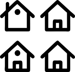 vector icons of houses in minimalist design. Flat, line, and solid styles included.