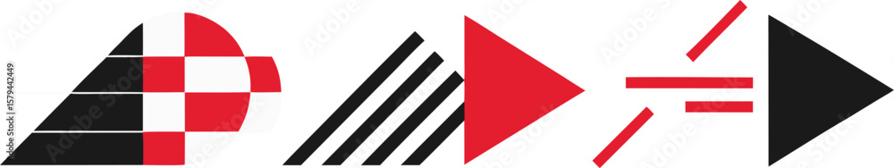 Poster vector art of abstract geometric shapes in black and red move forward with a sense of digital transf