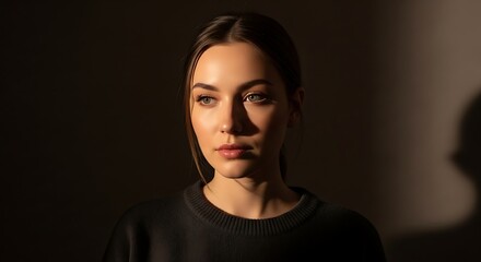 Solitary contemplation: A serene woman in deep thought, a captivating studio portrait with artistic lighting, evoking a sense of calm reflection and thoughtful introspection.
