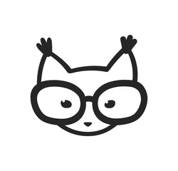 Vector illustration of a cute lynx face with glasses in simple black line art.