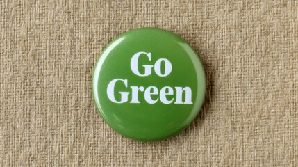 A green circular badge with the white text "Go Green" placed on a beige textured fabric background.
