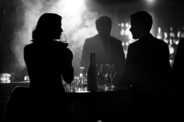 noir-style speakeasy with silhouettes in background