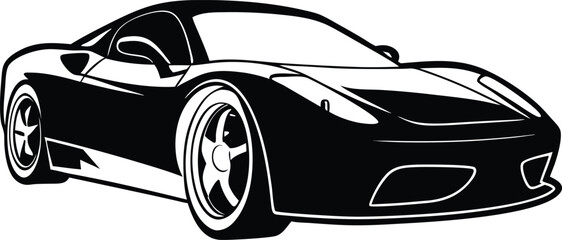 Sleek Black and White Car Illustration A Modern Automotive Design with Sharp Lines and Dynamic Form Featuring Sporty Aesthetics
