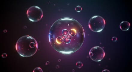 Ethereal Bubblescape:  Neon-Lit Spheres and Inner Glow, Abstract Macro Photography