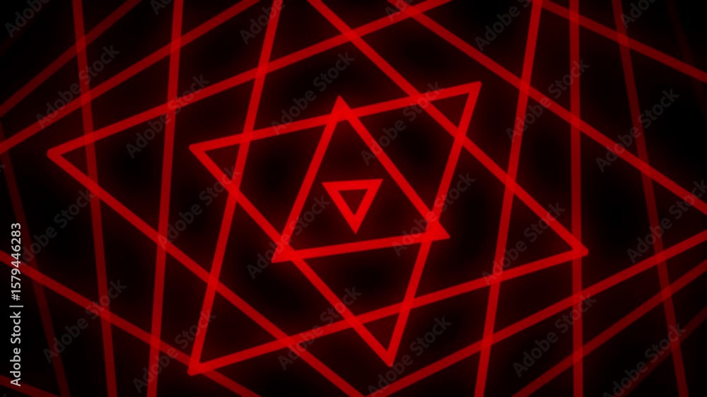 Fototapete pulsating red triangles: dynamic geometric abstract animation on black background