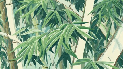 A large bamboo plant is placed on the table, with several leaves and green hues in its stems