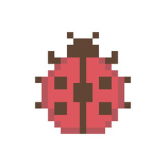 Cute Pixel Ladybug 8-Bit Red Beetle Vector Illustration for Game and Sticker Design
