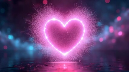 Glowing pink heart in abstract neon style with sparkling effects   - Powered by Adobe