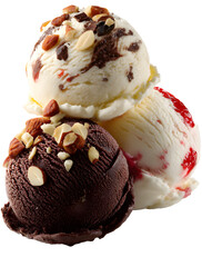 chocolate ice cream balls  with nuts transparent background png 