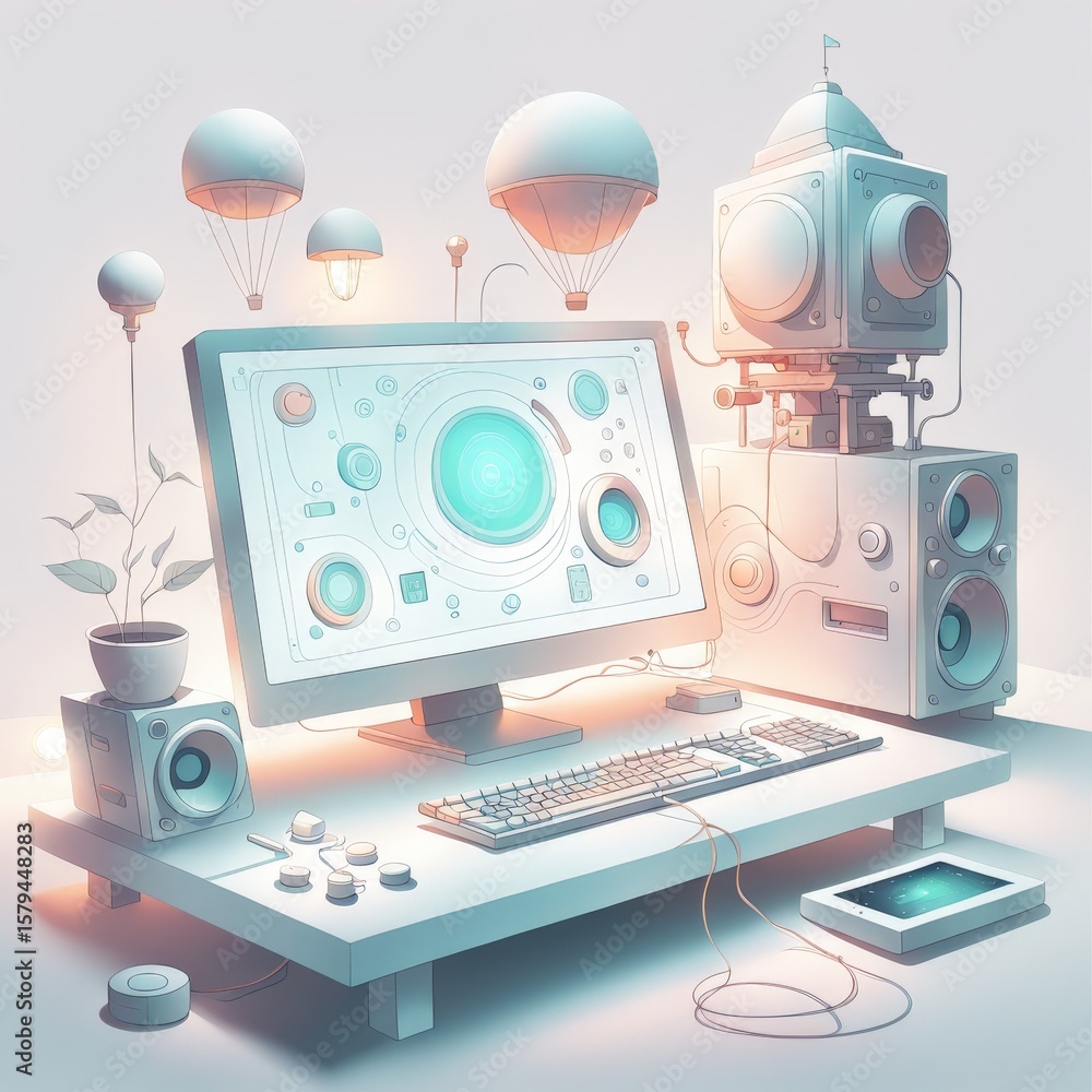 Poster 3d image of computer technology background.