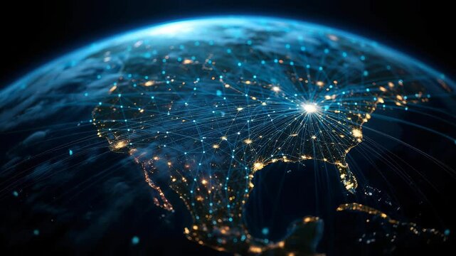 View the stunning network of lights that showcases the southern United States at night. This captivating display highlights urban areas, roads, and natural beauty on a clear evening