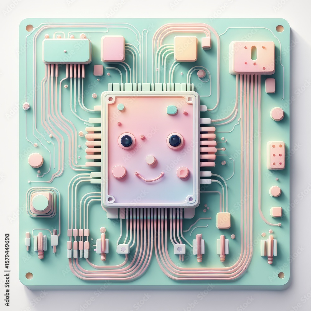 Poster 3d image of a pink and white computer circuit board
