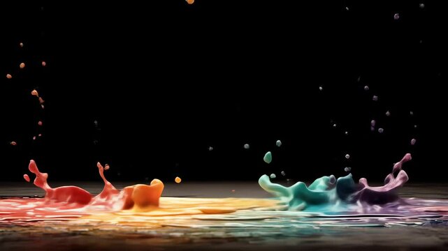 Two paint domes collide featuring vibrant colors glossy surfaces and a central merging point against a black background
